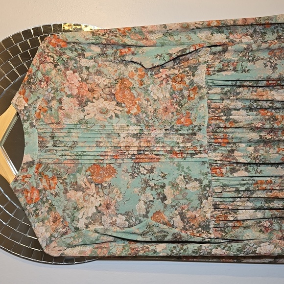 Peruvian Connection Rayon Wellfleet Chemise Green Floral Print Mini Dress Tunic - Picture 7 of 11